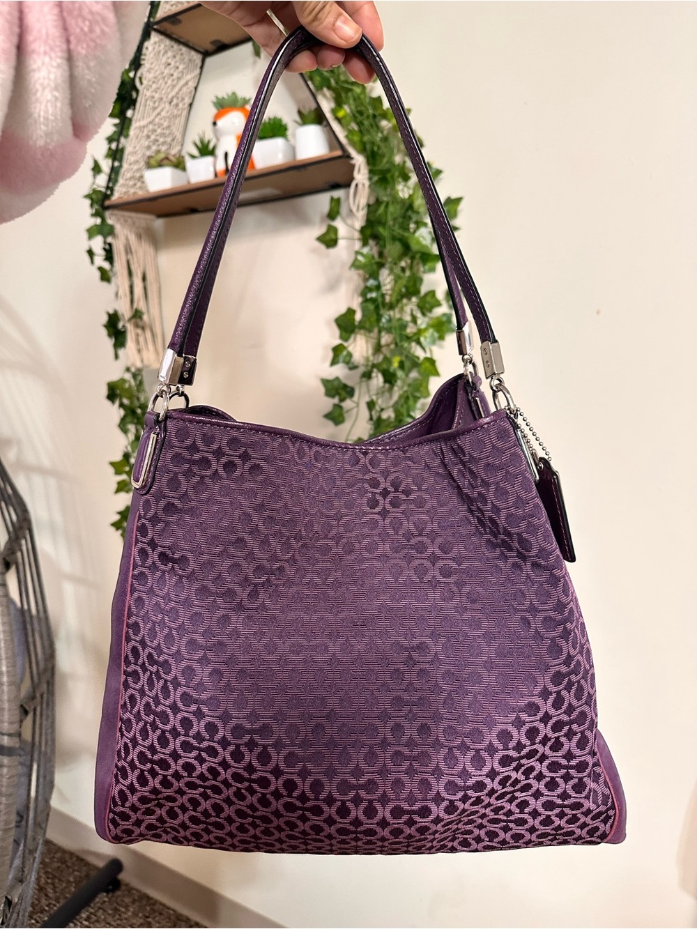 Coach Purple Signature Jacquard Shoulder Bag with Single Strap